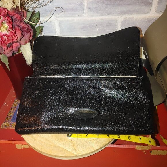 Express Black Fold Over Bag Clutch Vintage Zebra Lining - Picture 5 of 5